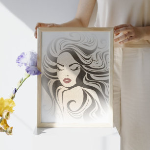 Retro girl with wavy hair Hairstyling branding Poster