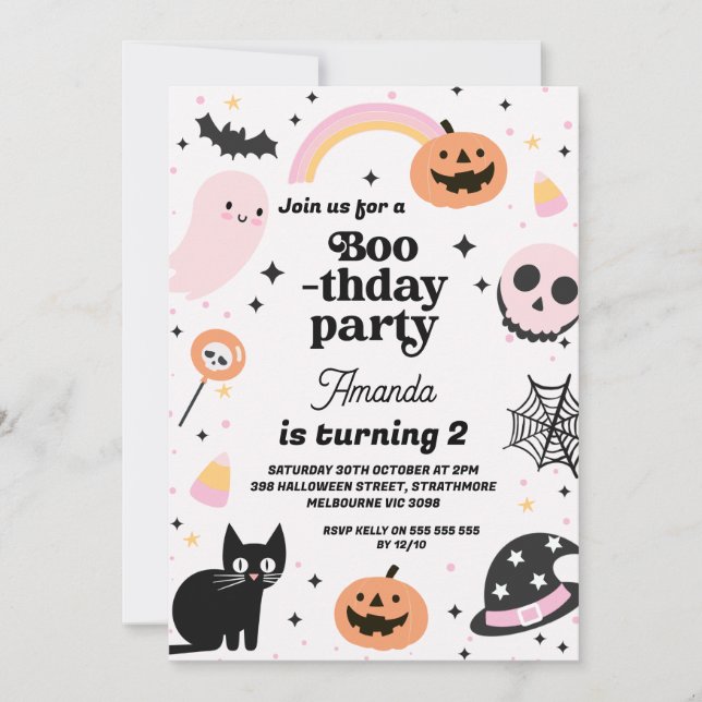 Retro Girls Boothday Halloween Birthday Invitation (Front)