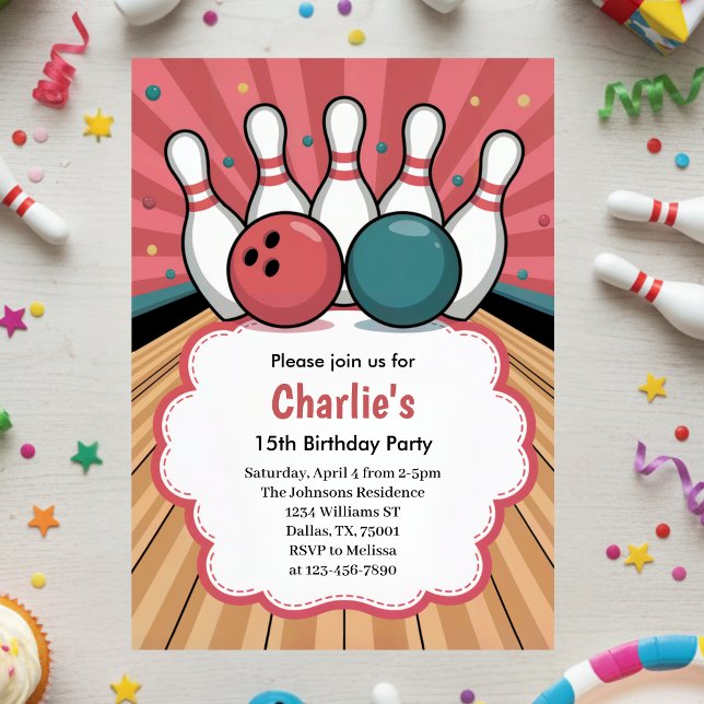 Retro Girls Bowling Birthday Party  Invitation (Creator Uploaded)