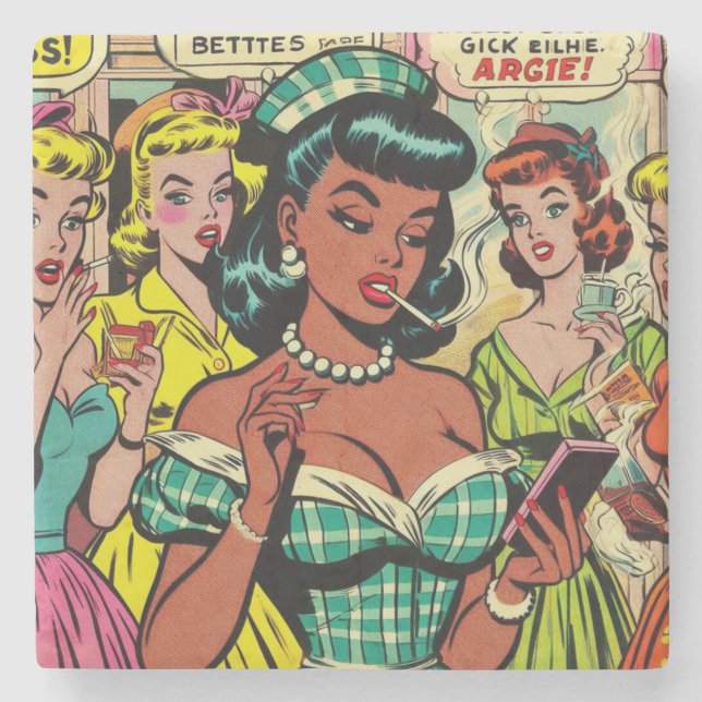 Retro Girls Comics Stone Coaster (Front)