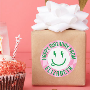 Retro Girls Happy Face Birthday Gift Stickers
