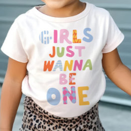 Retro Girls Just Wanna Be One Preppy 1st Birthday Baby T-Shirt
