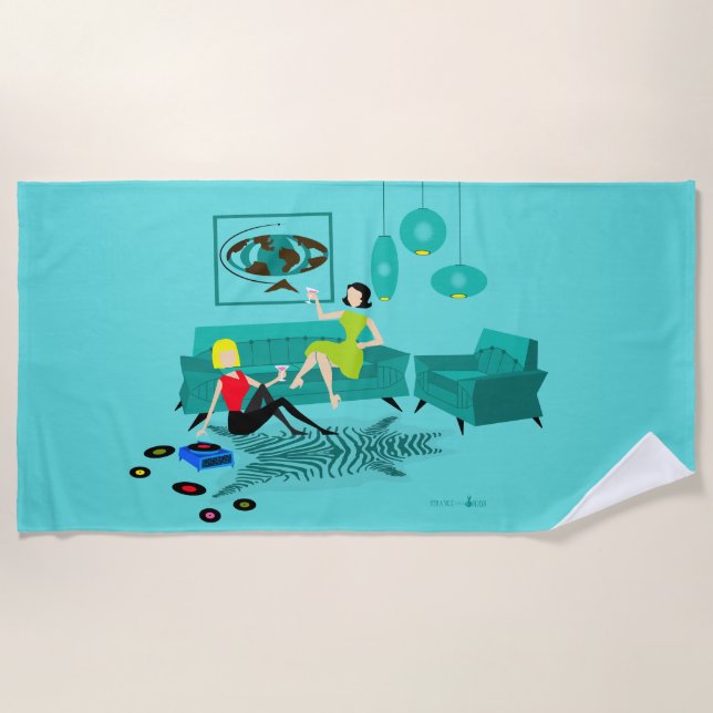 Retro Girl's Night In Beach Towel (Front)