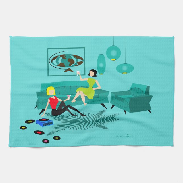 Retro Girls'  Night In Dish Towel (Horizontal)