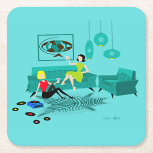 Retro Girls' Night In Hard Paper Coaster