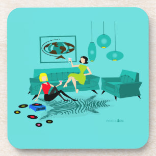 Retro Girls' Night In Hard Plastic Coaster