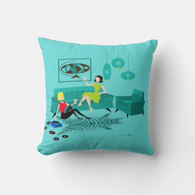 Retro Girl's Night In Throw Pillow (Front)
