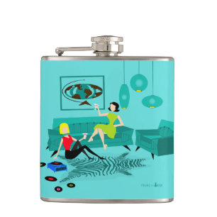 Retro Girl's Night In Vinyl Wrapped Flask