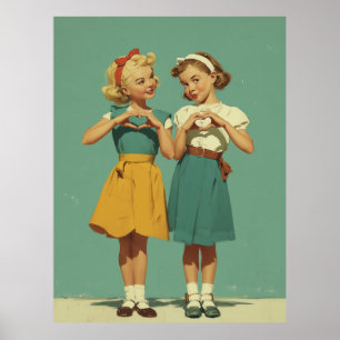 Retro Girls Sharing Heartfelt Joy Poster