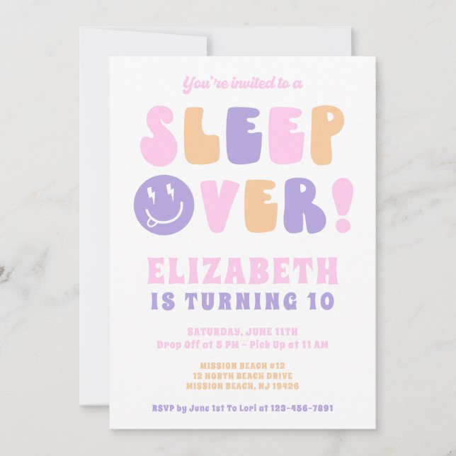 Retro Girls Sleep Over Party Invitation (Front)