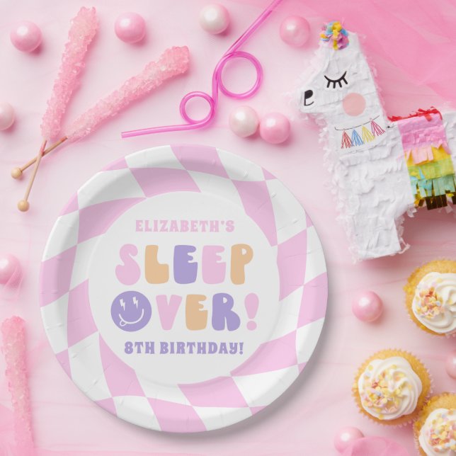 Retro Girls Sleep Over Party Paper Plate (Party)