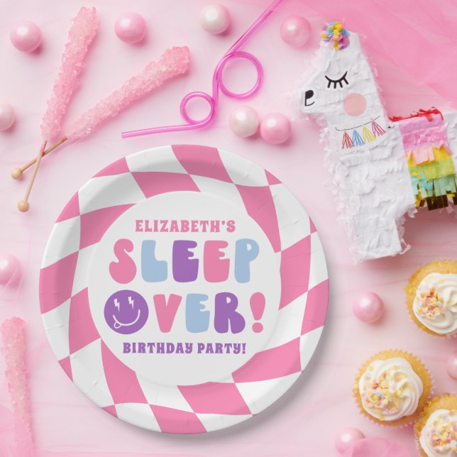 Retro Girls Sleep Over Party Paper Plate (Party)