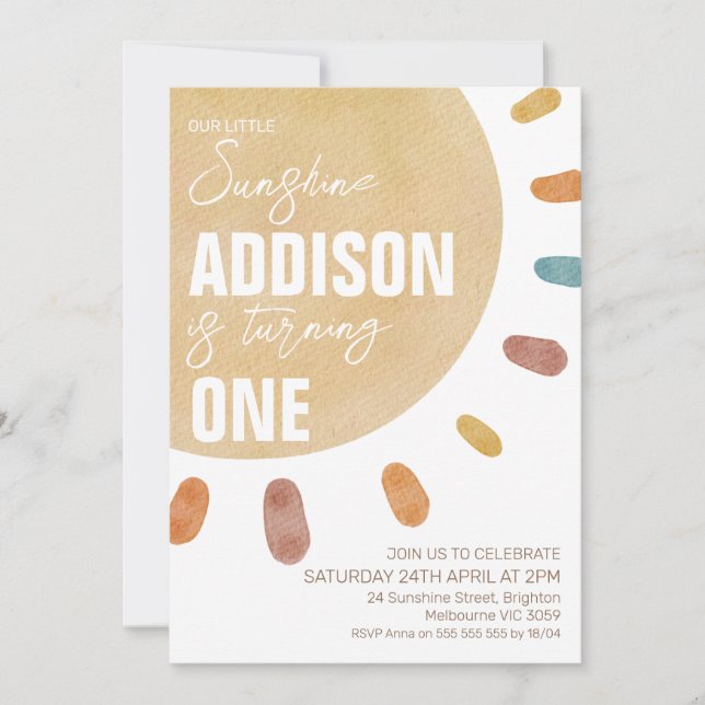 Retro Girls Sunshine 1st Birthday Invitation (Front)