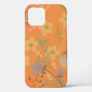 Retro Girly Abstract Gold Leaf Colourful Flower iPhone 12 Case