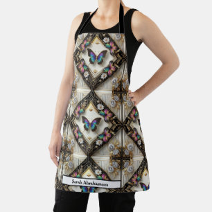 Retro Girly Art Deco Rainbow Butterfly Apron