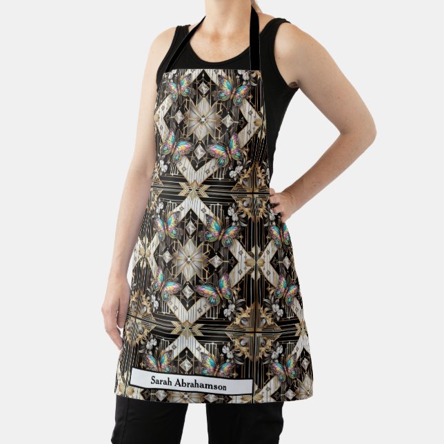 Retro Girly Art Deco Rainbow Butterfly Apron (Insitu)