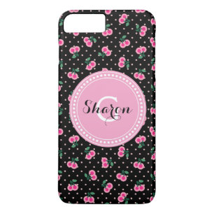 Retro girly black pink cherry patterns monogram iPhone 8 plus/7 plus case