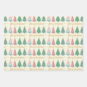 retro girly Christmas tree pattern Wrapping Paper Sheet