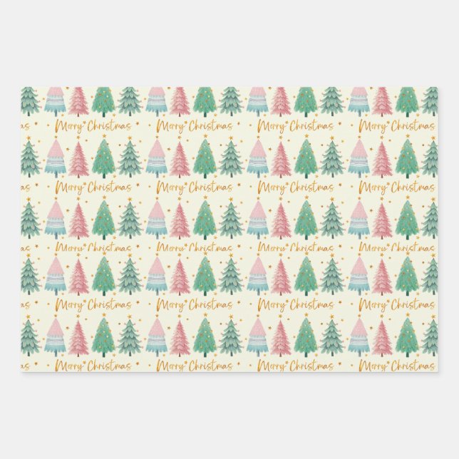 retro girly Christmas tree pattern Wrapping Paper Sheet (Front)