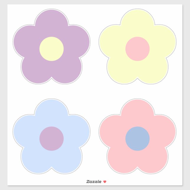 Retro Girly Cute Pastel Cartoon Flowers (Sheet)