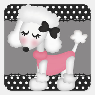 Retro Girly Paris Poodle Dog Square Sticker