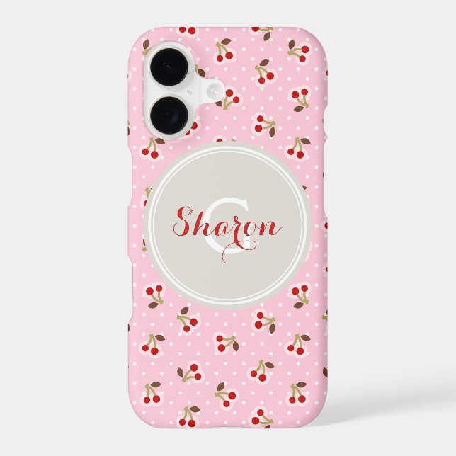 Retro girly pink cherry patterns monogram (Back)