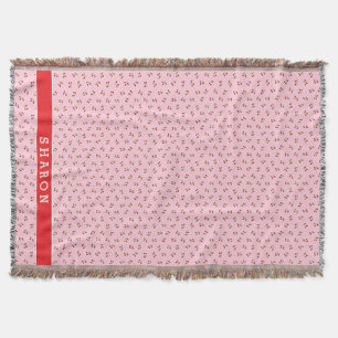 Retro girly pink cherry patterns monogram throw blanket