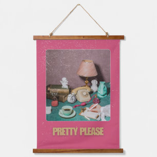 Retro Girly “Pretty Please” Print   Bright Vintage Hanging Tapestry