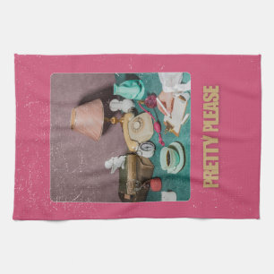Retro Girly “Pretty Please” Print Bright Vintage Tea Towel