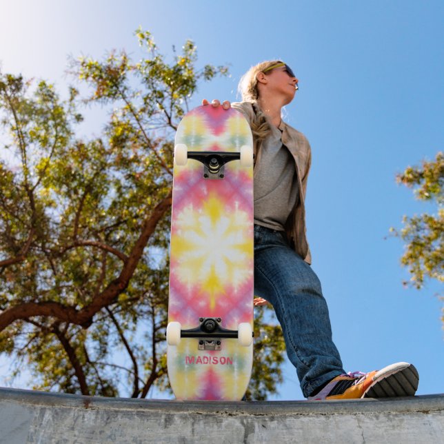 Retro Girly Tie Dye Custom Personalised Name Skateboard (Outdoor 1)