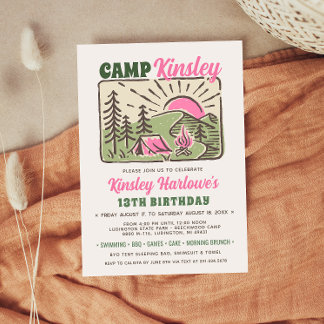 Retro Girly Weekend Camp Birthday Invitation