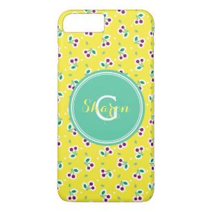 Retro girly yellow green cherry pattern monogram iPhone 8 plus/7 plus case