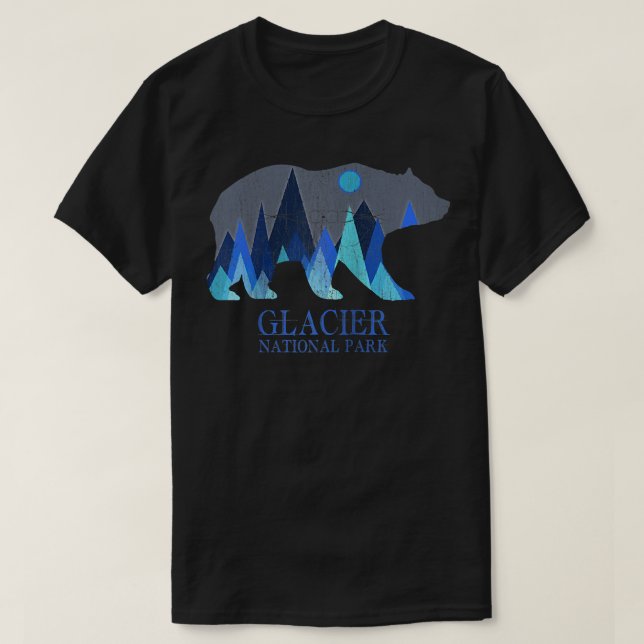 Retro Glacier Grizzly Bear Glacier National Park R T-Shirt (Design Front)