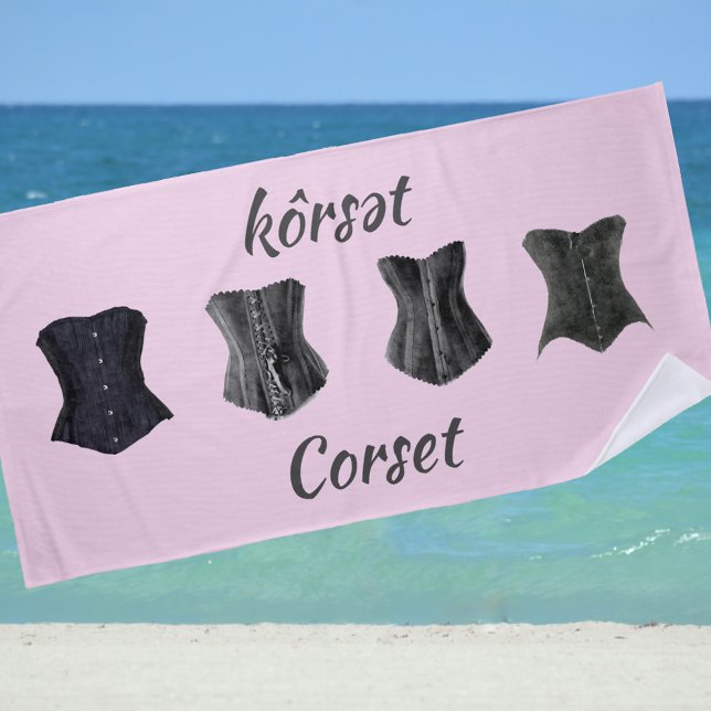 Retro Glam Black Corsets Pink Beach Towel (Creator Uploaded)