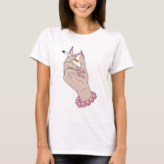 Retro Glam Hand Illustration Pink Nails Smoking  T-Shirt
