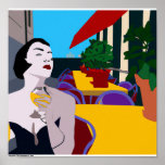 Retro Glam Multi-coloured Digital Afternoon Wine Poster<br><div class="desc">In this digital art poster,  a woman enjoying an afternoon tasting of wine at a sidewalk restaurant in Paris.</div>