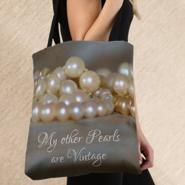 Retro Glam Pearls Grey and Cream Beautiful Chic Tote Bag (Creator Uploaded)