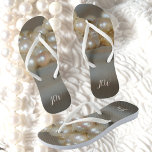 Retro Glam Pearls with Initials Flip Flops<br><div class="desc">Pearls are classic, but fun too! Wear elegant strands of creamy luminescent pearls poolside, beach or anytime and place in this pair of unique grey flip flops. They are retro glam and chic in shades of cream and grey. Easily personalised with initials, these are ideal for bridesmaids or a bachelorette...</div>