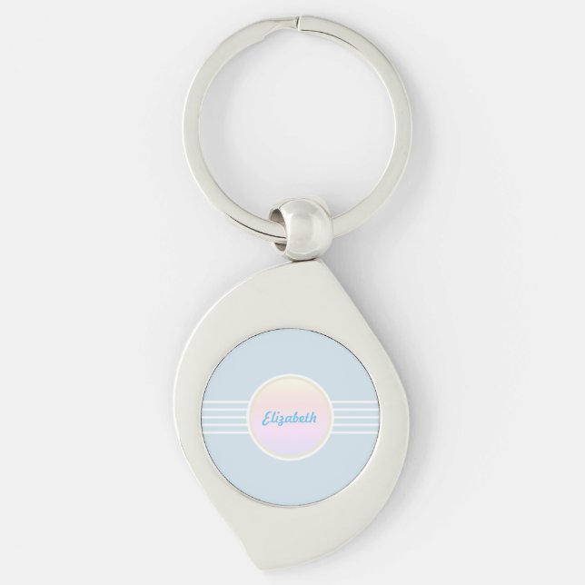 Retro Glam Personalised Ice Blue and Opal Key Ring (Front)
