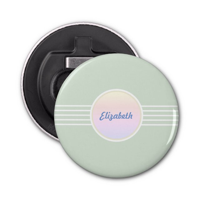 Retro Glam Personalised Mint Green and Opal Bottle Opener (Front)