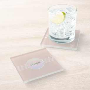 Retro Glam Personalised Pastel Coral Pink and Opal Glass Coaster