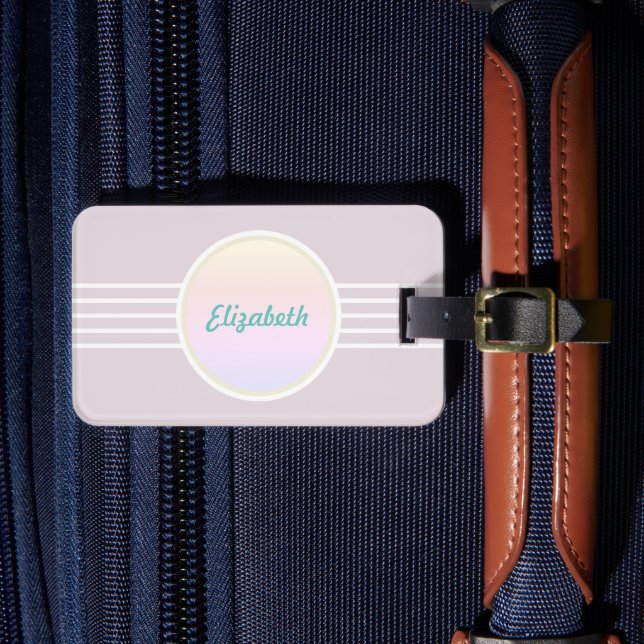 Retro Glam Personalised Pink and Opal Luggage Tag (Front Insitu 4)