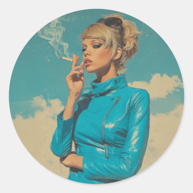 Retro Glam Smoking Fashion Classic Round Sticker (Front)
