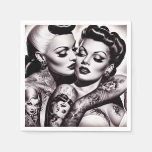 Retro Glam Tattoo Girls Napkin