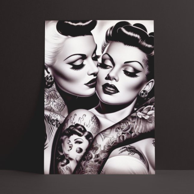 Retro Glam Tattoo Girls Postcard (Creator Uploaded)
