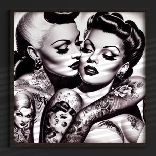 Retro Glam Tattoo Girls Poster