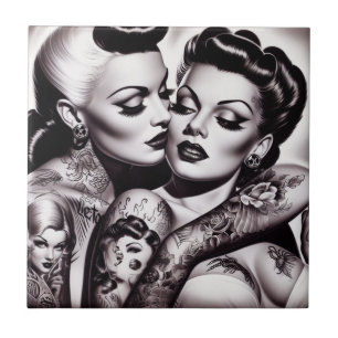 Retro Glam Tattoo Girls Tile