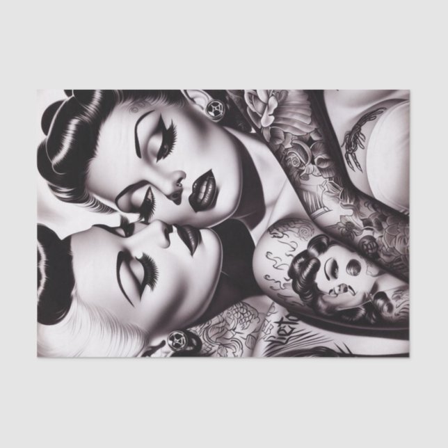 Retro Glam Tattoo Girls Tissue Paper (Front)