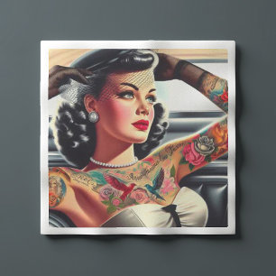 Retro Glam Tattooed Pin-up Napkin