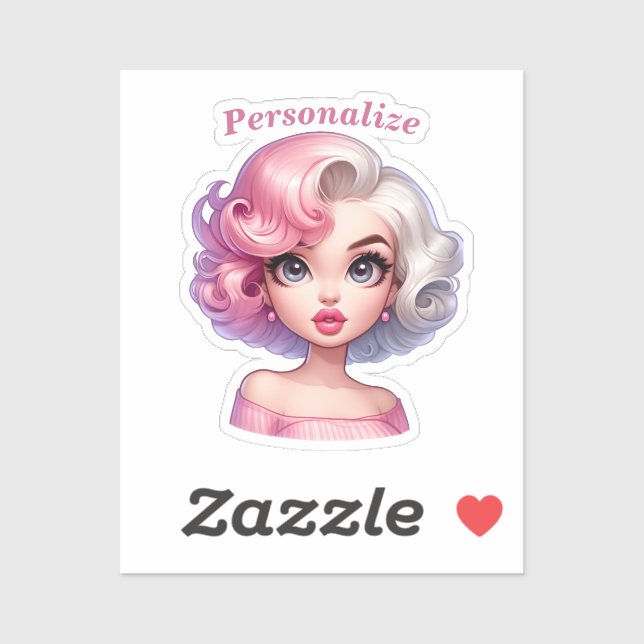 Retro Glamour Girl Animated Cartoon Personalise (Sheet)
